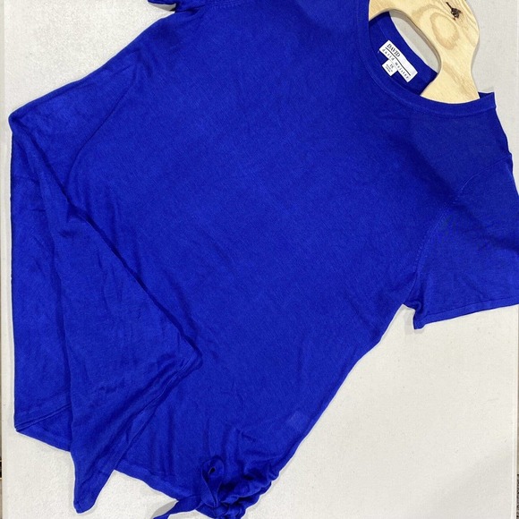 David Meister Shirt Women's 1X Blue Sweater Asymmetric Short Sleeve Tunic - Picture 1 of 9